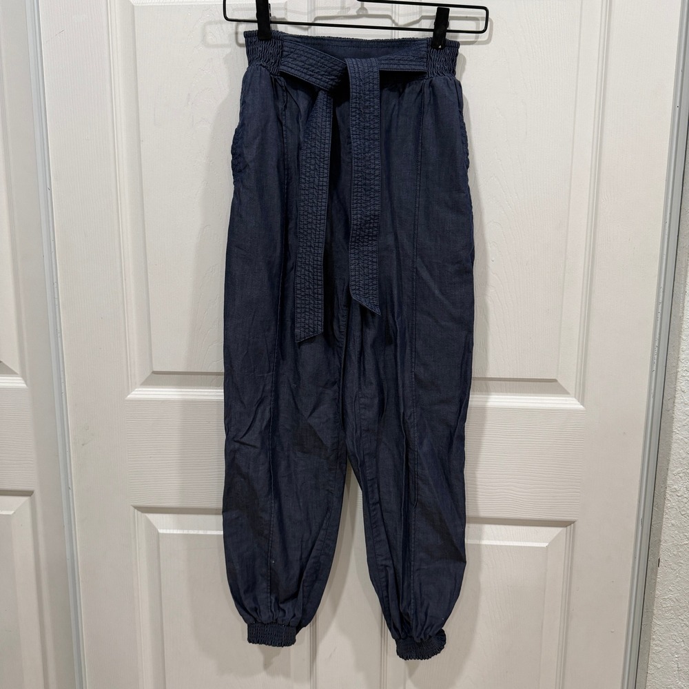 Anthropologie High‎ Waisted Belted Tapered Leg Pants Navy Blue XS